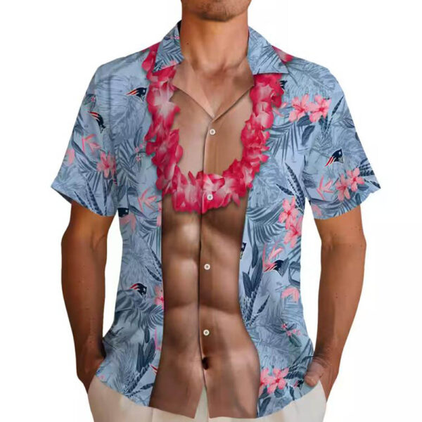 Patriots Blue Hawaiian Shirt with Chest Illusion Design 2