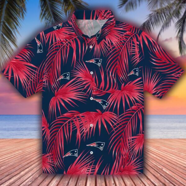 Patriots Blue Hawaiian Shirt with Leafy Palms Design 1