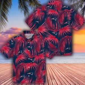 Patriots Blue Hawaiian Shirt with Leafy Palms Design 3