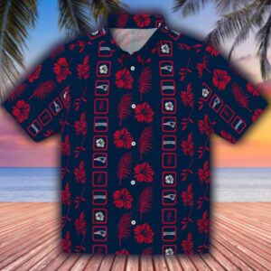 Patriots Framed Floral Blue Hawaiian Shirt New England Team Design 1