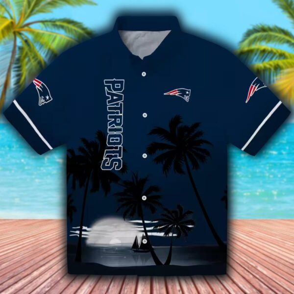 Patriots Hawaiian Shirt Beach Sunset Blue Black Design 1