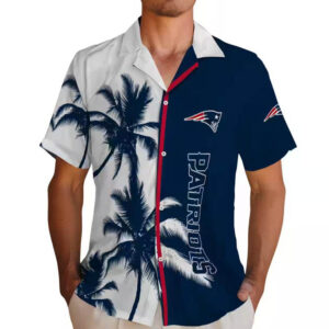 Patriots Hawaiian Shirt Blue White Palm Trees New England Design 2