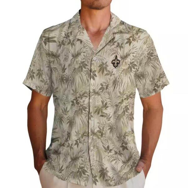 New Orleans Saints Hawaiian Shirt Gold Leafy Pattern 2