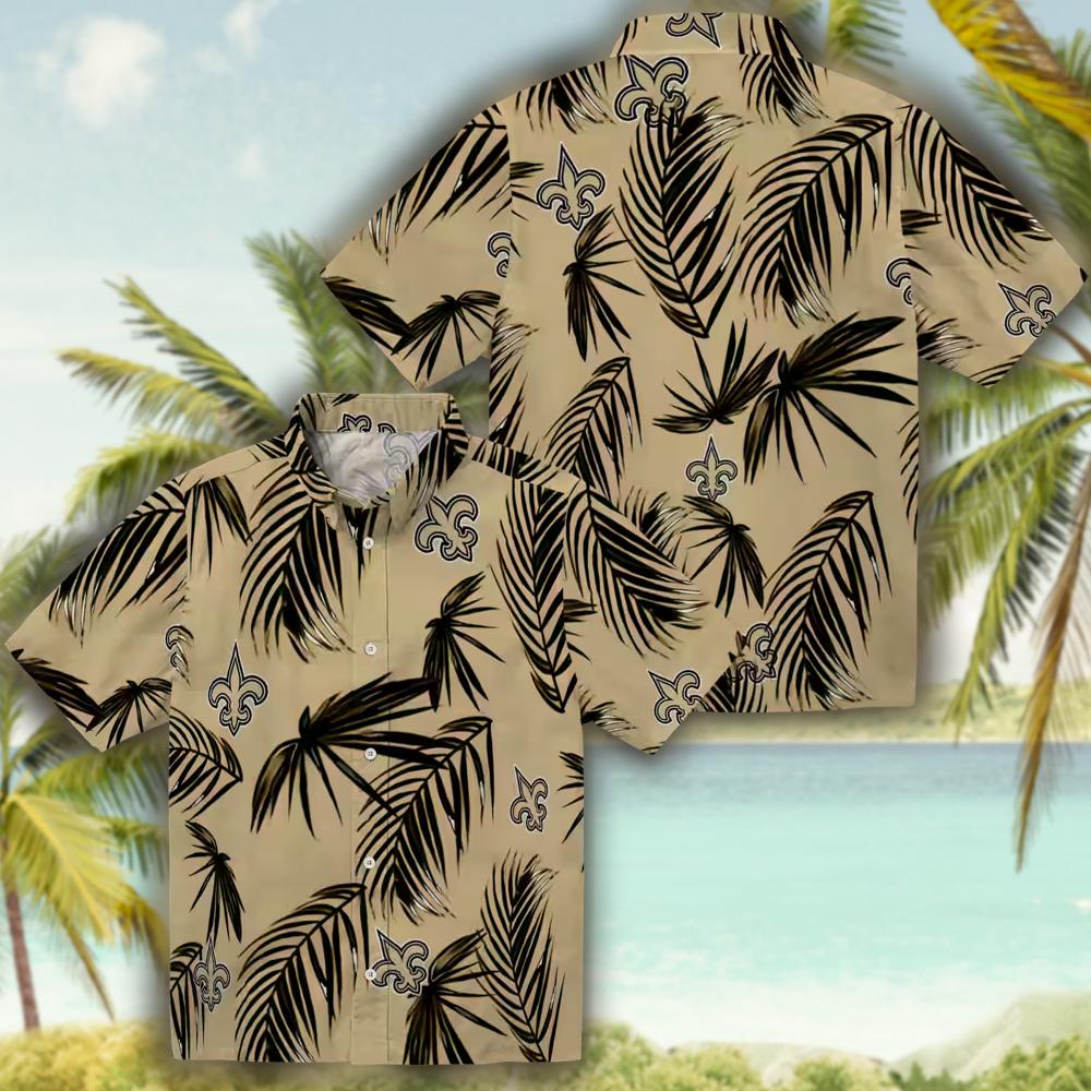 New Orleans Saints Hawaiian Shirt Gold Palm Leaf Design New Orleans Saints Hawaiian Shirt Gold Palm Leaf Design