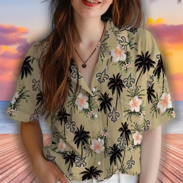 New Orleans Saints Hawaiian Shirt Gold Palm Tree Design 4