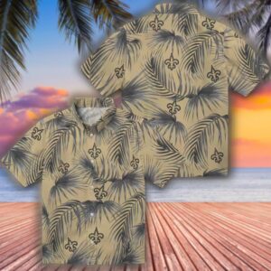 New Orleans Saints Hawaiian Shirt Leafy Palms Gold Design 3