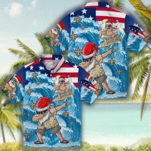 New Orleans Saints Hawaiian Shirt Surfing Santa Blue Fan Gear 3