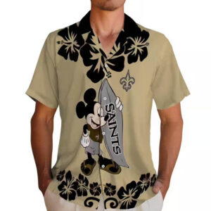 New Orleans Saints Surf Mickey Gold Hawaiian Shirt for Fans 2