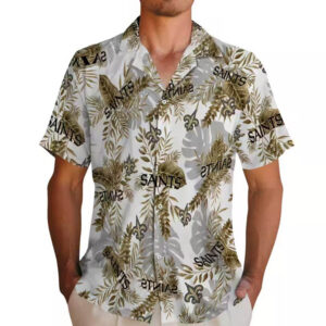 New Orleans Saints Tropical Hawaiian Shirt Gold White Design 2