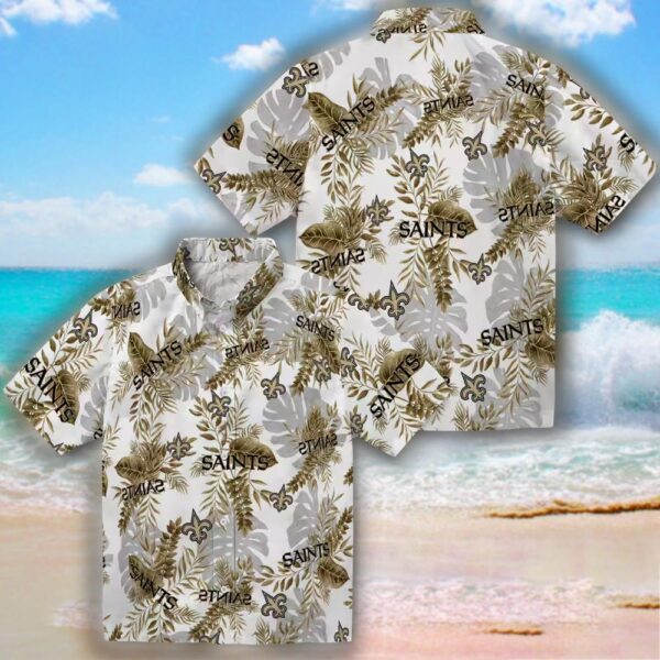 New Orleans Saints Tropical Hawaiian Shirt Gold White Design 3