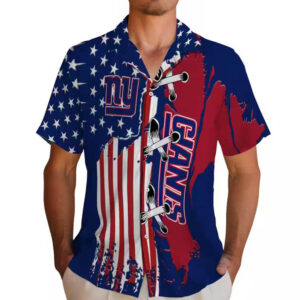 New York Giants Blue Hawaiian Shirt Stitched Flag Design 2