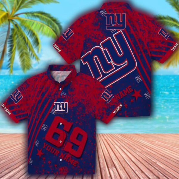 New York Giants Blue Hawaiian Shirt with Star Stripes Design 3