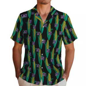 New York Giants Hawaiian Shirt Black Green Corn Motif Design 2