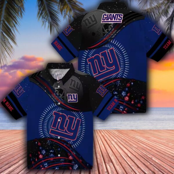 New York Giants Hawaiian Shirt Blue Black Football Wave Design 3
