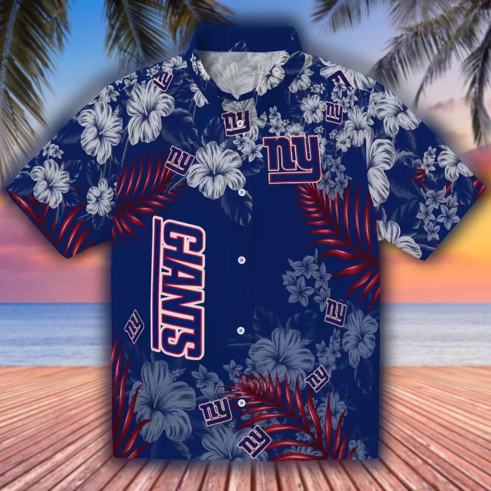 New York Giants Hawaiian Shirt Blue Hibiscus Print Aloha Shirt New York Giants Hawaiian Shirt Blue Hibiscus Print Aloha Shirt