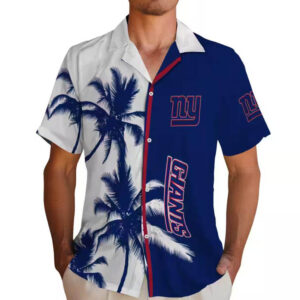 New York Giants Hawaiian Shirt Palm Trees Blue White Design 2