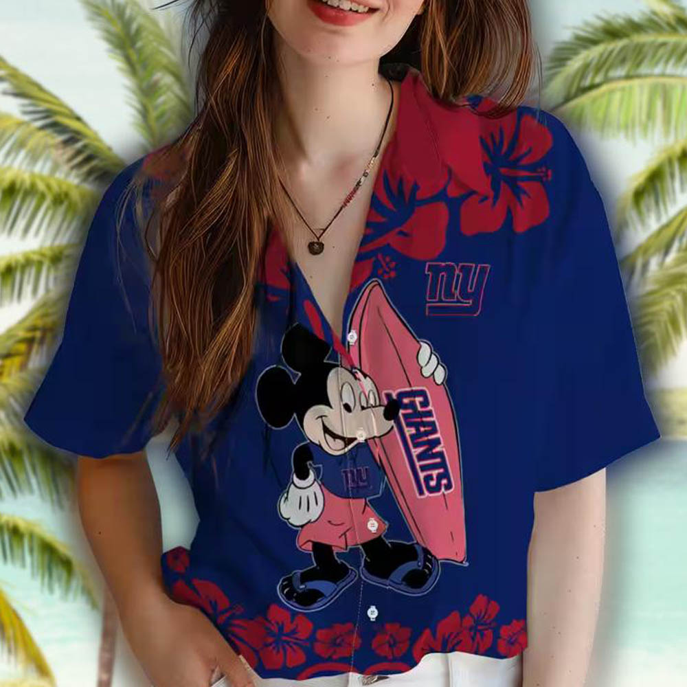New York Giants Hawaiian Shirt Surfing Mickey Blue Design New York Giants Hawaiian Shirt Surfing Mickey Blue Design