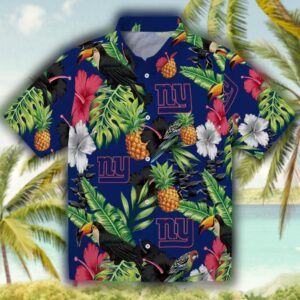 New York Giants Hawaiian Shirt Toucan Hibiscus Pineapple Design 1