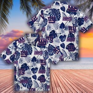 New York Giants Hawaiian Shirt Tropical Blue White Design 3