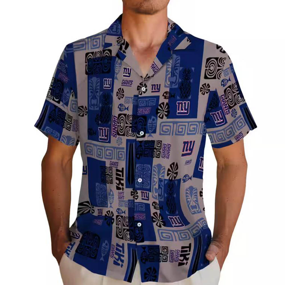 New York Giants Tribal Hawaiian Shirt in Blue Design New York Giants Tribal Hawaiian Shirt in Blue Design