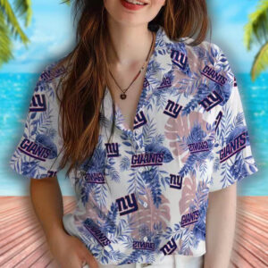 New York Giants Tropical Hawaiian Shirt Blue White Leaf Design 4