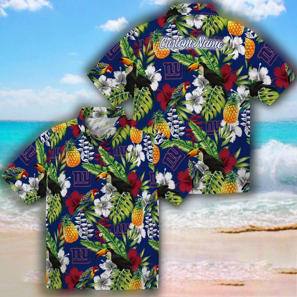 New York Giants Tropical Toucan Hawaiian Shirt Blue Green Custom Design New York Giants Tropical Toucan Hawaiian Shirt Blue Green Custom Design