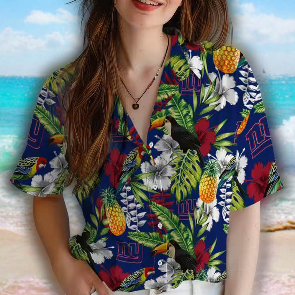 New York Giants Tropical Toucan Hawaiian Shirt Blue Green Custom Design New York Giants Tropical Toucan Hawaiian Shirt Blue Green Custom Design