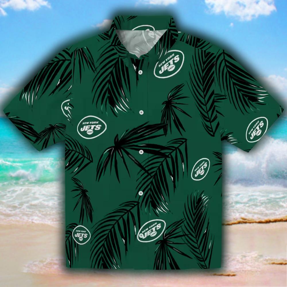 New York Jets Green Palm Leaf Hawaiian Shirt for Fans New York Jets Green Palm Leaf Hawaiian Shirt for Fans