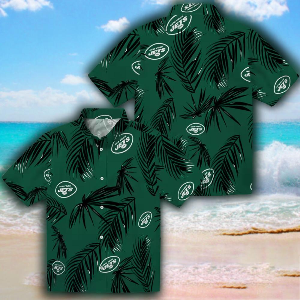 New York Jets Green Palm Leaf Hawaiian Shirt for Fans New York Jets Green Palm Leaf Hawaiian Shirt for Fans