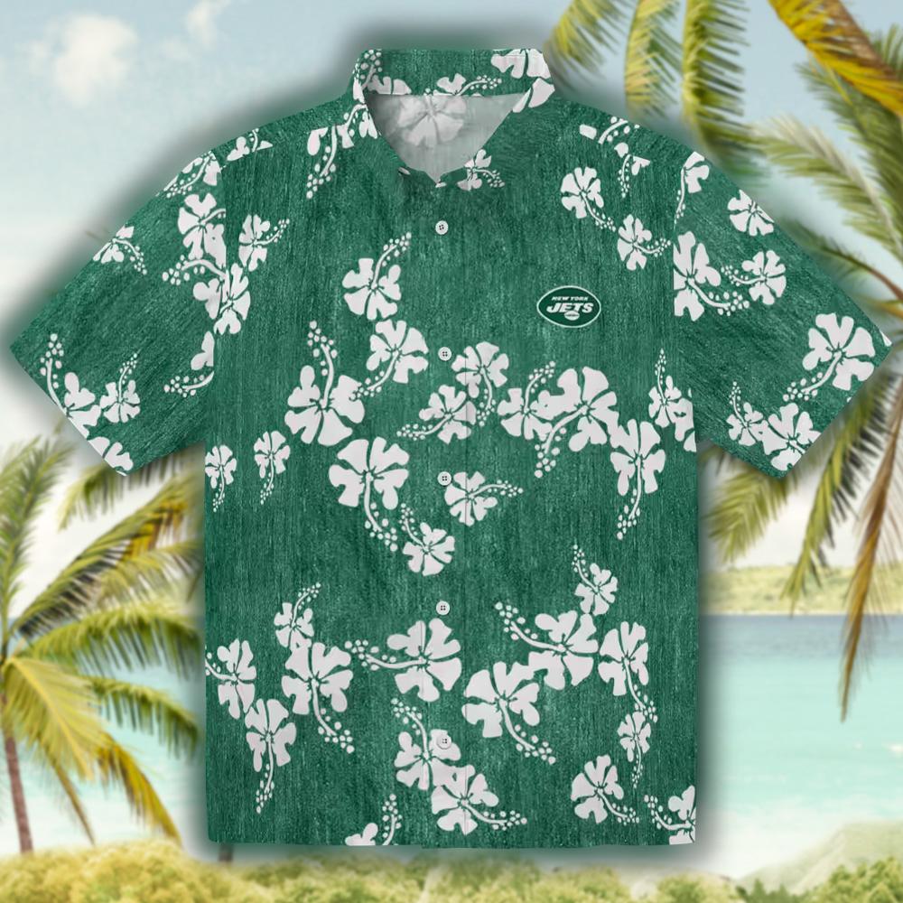 New York Jets Hawaiian Shirt Green Hibiscus Clusters Design New York Jets Hawaiian Shirt Green Hibiscus Clusters Design