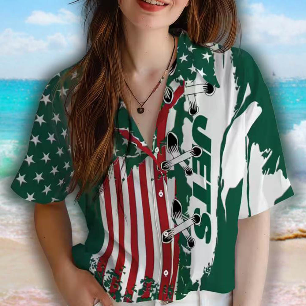 New York Jets Hawaiian Shirt Green Stitched Team Flag Design New York Jets Hawaiian Shirt Green Stitched Team Flag Design