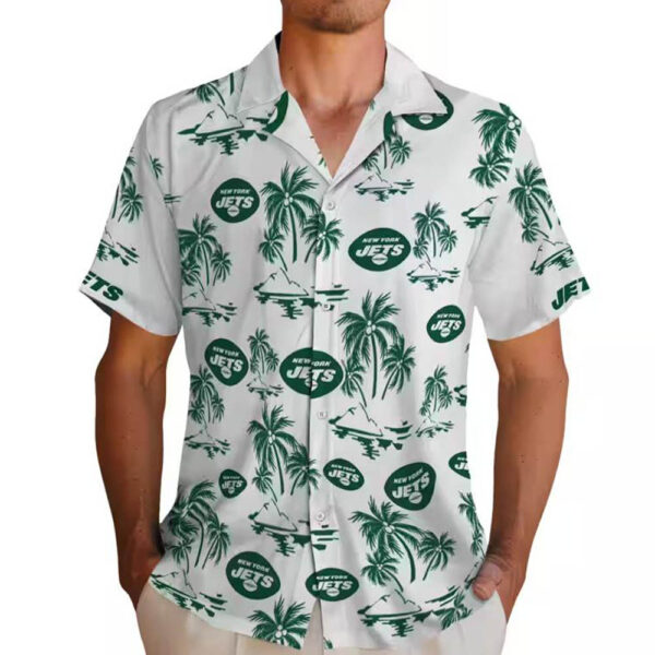 New York Jets Hawaiian Shirt Green White Palm Island Print 2