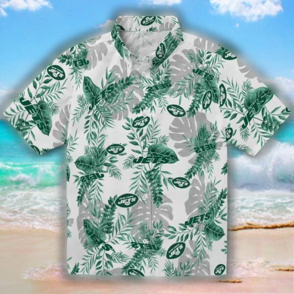 New York Jets Hawaiian Shirt Tropical Leaves Green White Design 1