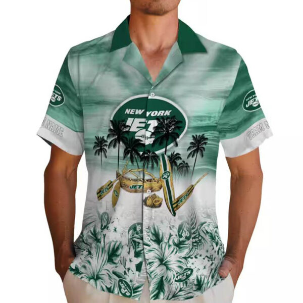 New York Jets Tropical Hawaiian Shirt in Canoe Green Personalized Design 2