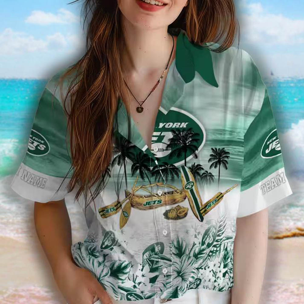 New York Jets Tropical Hawaiian Shirt in Canoe Green Personalized Design New York Jets Tropical Hawaiian Shirt in Canoe Green Personalized Design