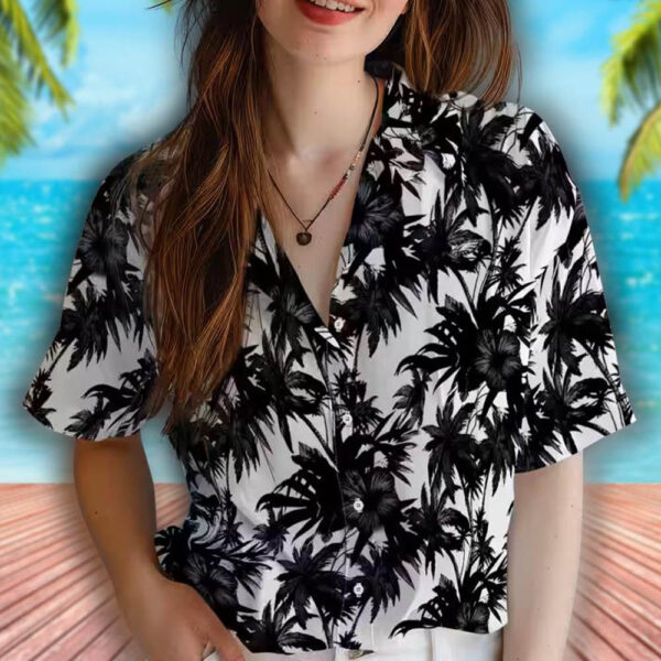 Philadelphia Eagles Black White Hawaiian Shirt with Palm Motifs 4