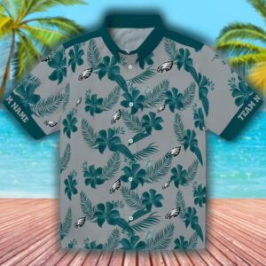 Philadelphia Eagles Botanical Hawaiian Shirt Personalized Silver Design 1