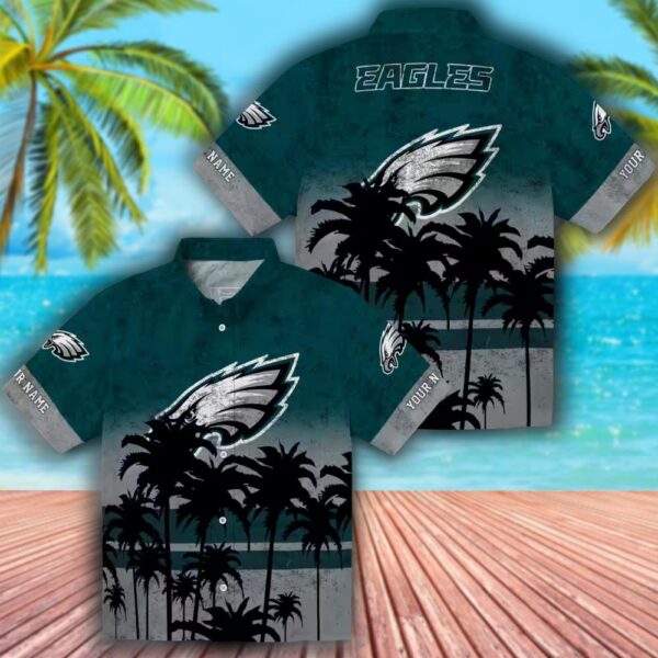 Philadelphia Eagles Green Black Sunset Hawaiian Shirt for Men 3