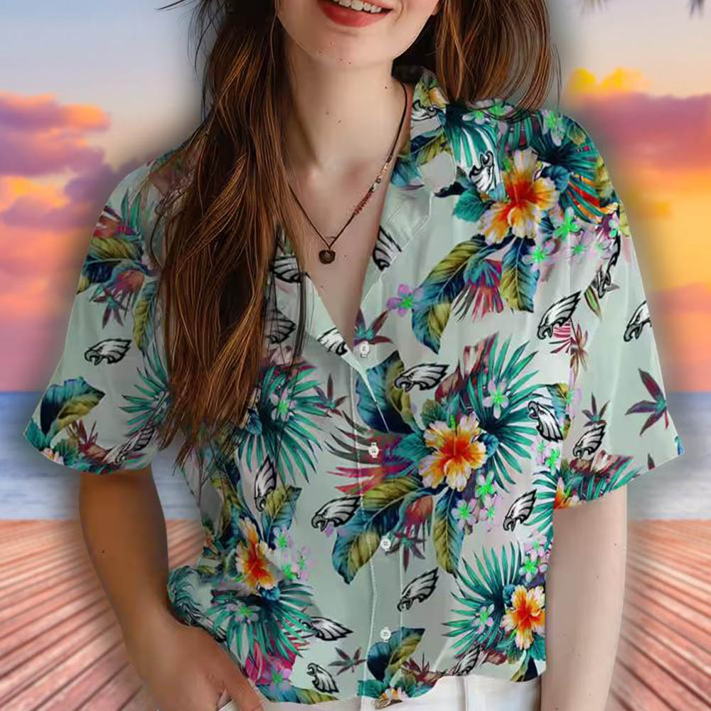 Philadelphia Eagles Green Hawaiian Shirt Tropical Foliage Design Philadelphia Eagles Green Hawaiian Shirt Tropical Foliage Design
