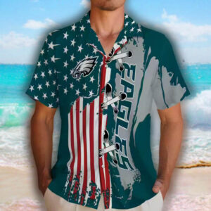 Philadelphia Eagles Green Hawaiian Shirt with Stitched Flag Design 2