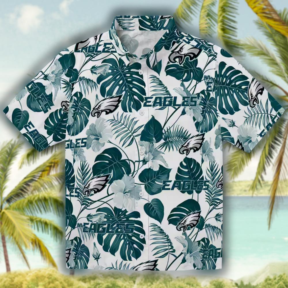 Philadelphia Eagles Green White Hawaiian Tropical Shirt Philadelphia Eagles Green White Hawaiian Tropical Shirt