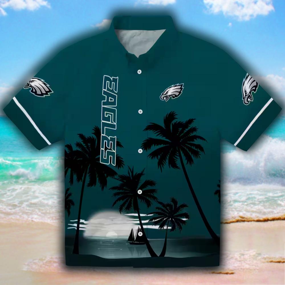 Philadelphia Eagles Hawaiian Shirt Green Black Beach Sunset Design Philadelphia Eagles Hawaiian Shirt Green Black Beach Sunset Design