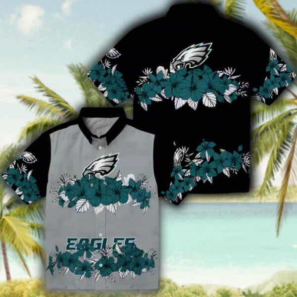Philadelphia Eagles Hawaiian Shirt Green Black Hibiscus Stripe Design 3