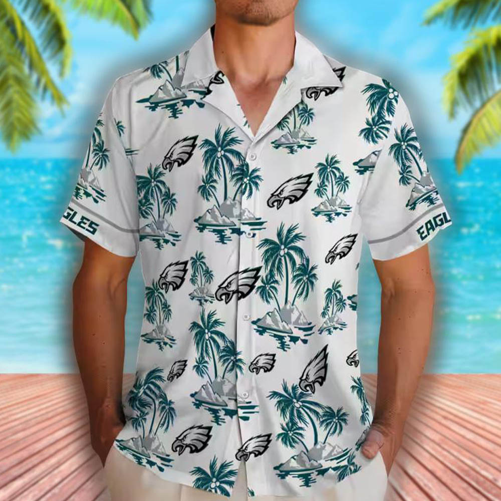Philadelphia Eagles Hawaiian Shirt Green White Palm Island Print Philadelphia Eagles Hawaiian Shirt Green White Palm Island Print