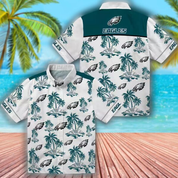 Philadelphia Eagles Hawaiian Shirt Green White Palm Island Print 3