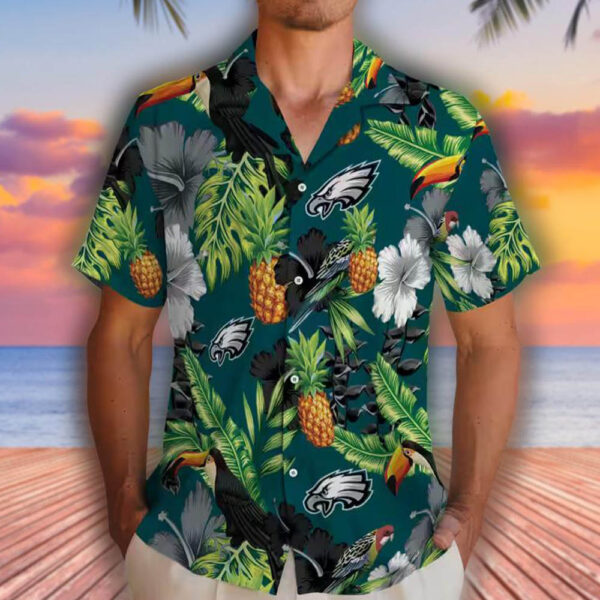 Philadelphia Eagles Hawaiian Shirt Toucan Hibiscus Pineapple Green 2