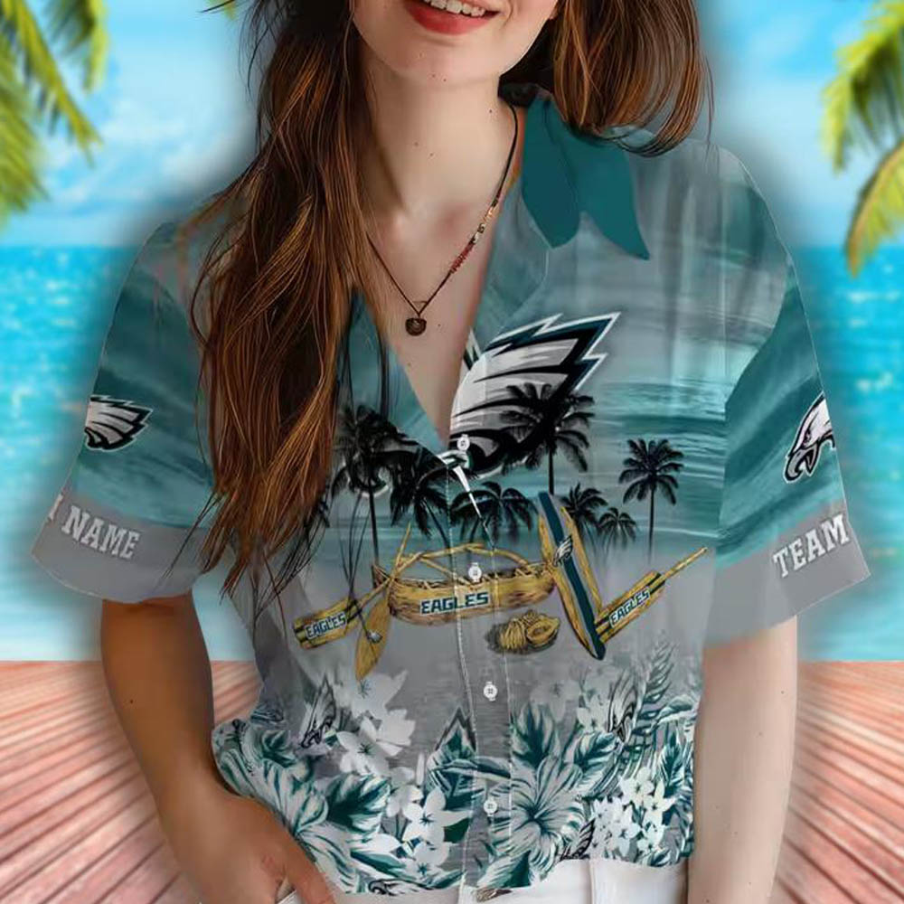 Philadelphia Eagles Hawaiian Shirt Tropical Canoe Green Custom Design Philadelphia Eagles Hawaiian Shirt Tropical Canoe Green Custom Design