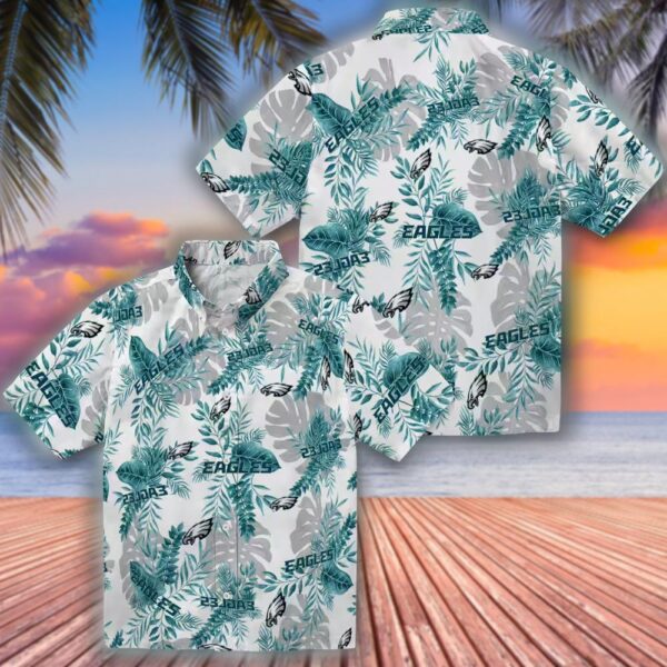 Philadelphia Eagles Hawaiian Shirt Tropical Leaves White Design 3