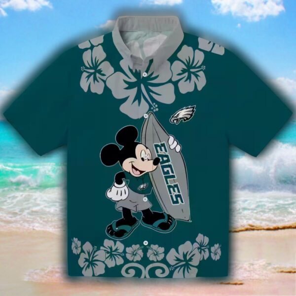 Philadelphia Eagles Surfing Mickey Green Hawaiian Aloha Shirt 1
