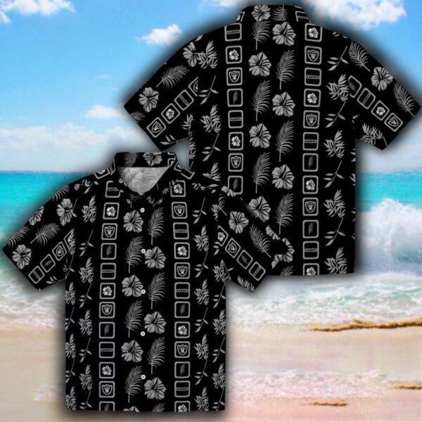 Las Vegas Raiders Black Hawaiian Shirt Floral Design Framed 3